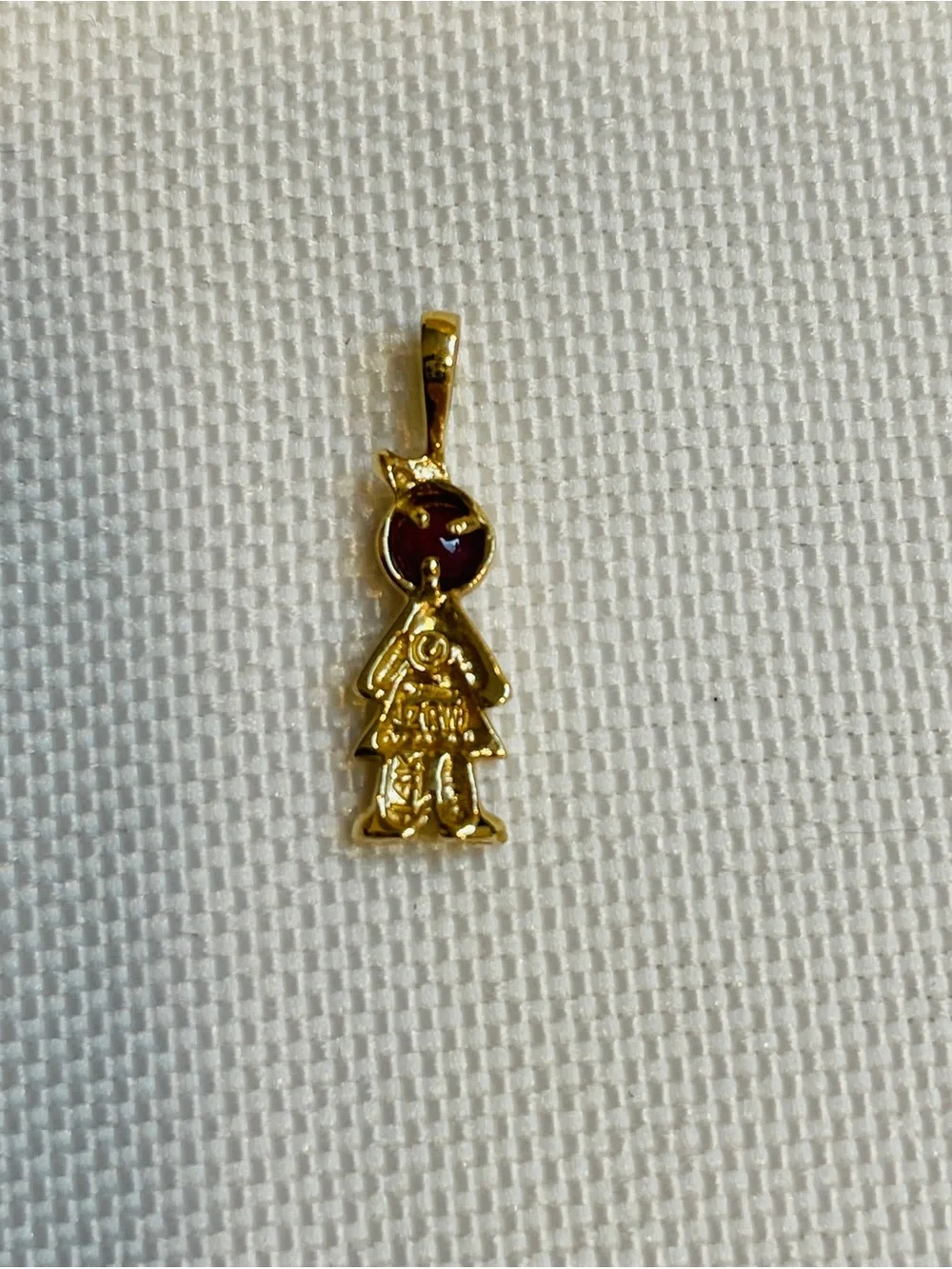 14k Solid Gold Ruby July Birthstone Girl Charm Pendant